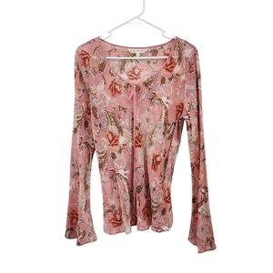 Max Studio Women's Fairy 100% Silk Floral Bell Sleeves Y2K Artsy Top - L
